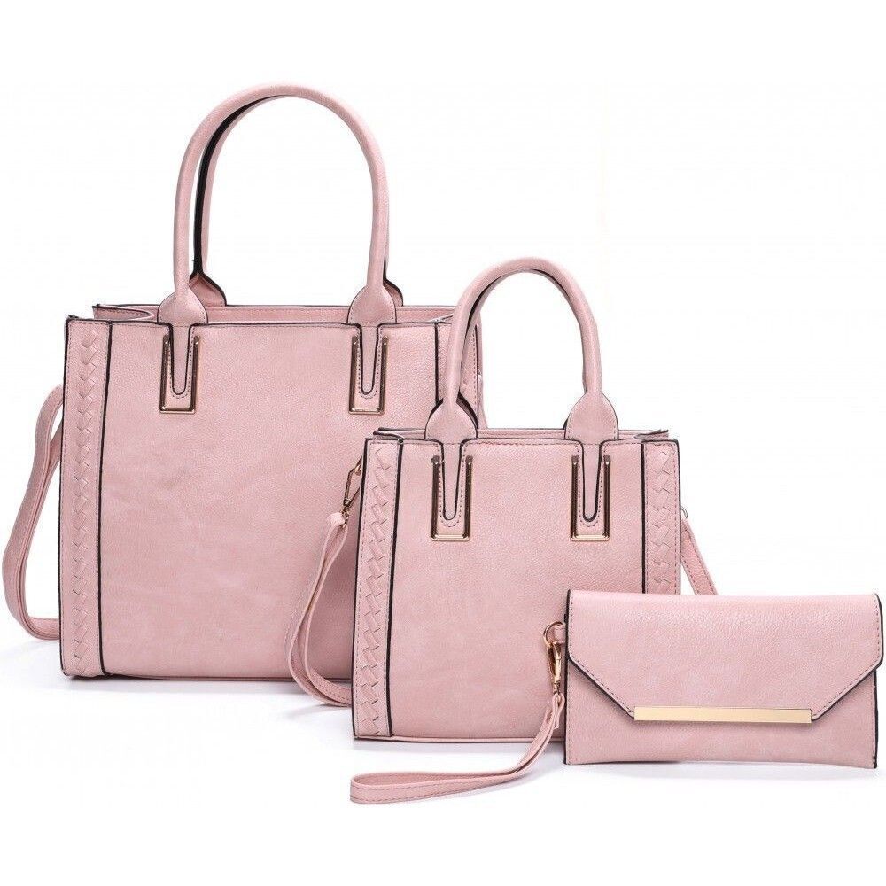 Pink Women's 3-PC Set Handbag Carry All  Purses Travel and School
